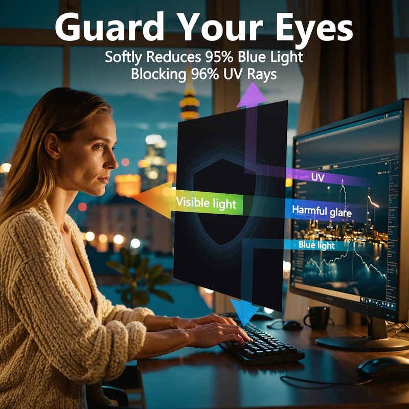 JEEETINTX Magnetic 22 Inch Computer Privacy Screen for 16:10 Aspect Ratio Widescreen Monitor, Eye Protection Anti Glare Blue Light Privacy Filter Shield, Removable Hanging 22in Protector - Image 2